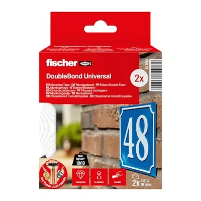 Imagen de fischer cinta de montaje en paquete 2 unidades, adhesiva doble cara y fuerte transparente, fácil aplicar gracias a su revestimiento especial, suspensión sin taladrar, para espejos,