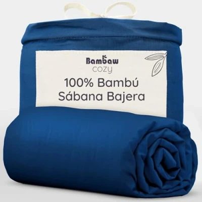 Imagen de Sábana Bajera de Bambú Azul Marino 180x200 cm Suave y Lujosa Fitted Sheet Tejido Microfibra Bambu Bed Sheets Sostenible Hipoalergénica Transpirable Bambaw