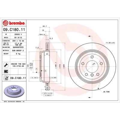 Imagen de BREMBO COATED DISC LINE 09.C180.11 Disco de freno 294 19 5 ventilación interna revestido altamente carbonizado con tornillos BMW: 3 Berlina, Touring
