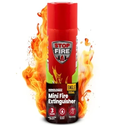 Imagen de Pequeño Extintor para Casa con Soporte de Montaje Mini Aerosol Todo en Uno Cocina, Camping, Autocaravana, y Chimenea ReinoldMax