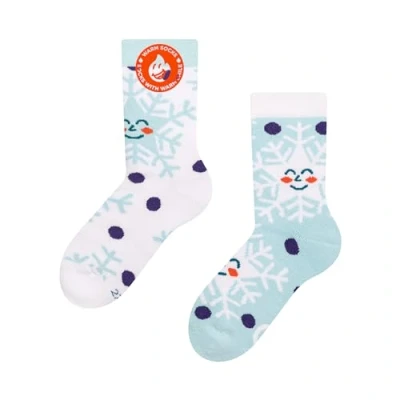 Imagen de Dedoles Calcetines Unisex Hombre Mujer y Niños Algodón muchos diseños divertidos diferente izquierda derecha, color: Azul, diseño: Copos de nieve felices (invierno), tamaño: 27 30