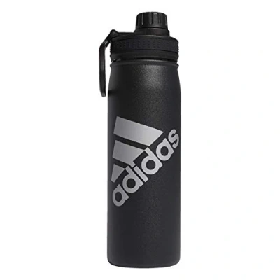Imagen de adidas Botella de agua metal 600 ml, acero inoxidable 18/8 aislado doble pared para caliente/frío, negro/plateado metálico, 20 onzas