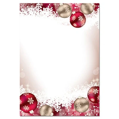 Imagen de SIGEL DP041 Papel navideño, bolas de navidad, 21 x 29,7 cm, 90g/m², rojo y dorado, 100 hojas