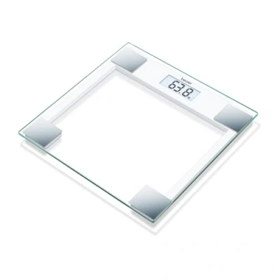 Imagen de Beurer GS 14 Báscula de baño vidrio, vidrio seguridad, apagado automático, puesta en marcha con sensor vibración, 150 kg / 100 gr, color transparente/ Blanco/ Plateado