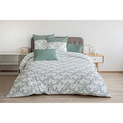Imagen de Home Linge Passion, Funda nórdica de 3 Piezas, 100% algodón, 57 Hilos, 2 Personas, 240 x 260 cm, Friso Verde (Verde/Blanco)