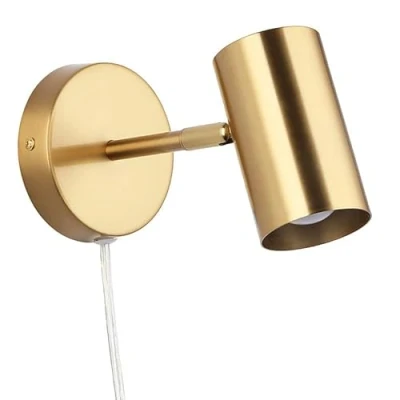 Imagen de B·LED BARCELONA LED BarcelonaLED lámpara de pared Foco ajustable con toma cable e interruptor, lectura casquillo dorado E27 para salón, dormitorio, mesita noche cabecera cama