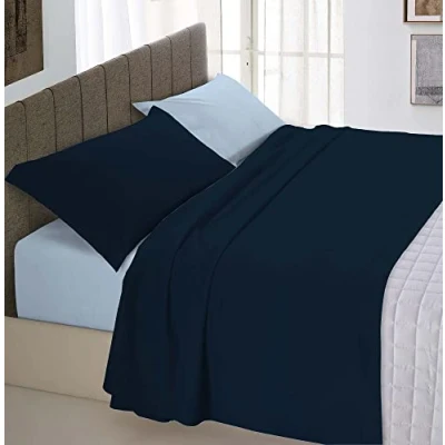 Imagen de Italian Bed Linen Juego de sábanas “Natural Colour, Azul Oscuro/Azul Claro, Doble Pequeño