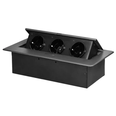 Imagen de Miratic Enchufe Multiple 3x2P Z (Schuko) para Muebles Regleta Enchufes con Borde Plano Fresado Empotrable Regletas Ideal el Hogar y/o Oficina (Sin Cable) (Grafito)