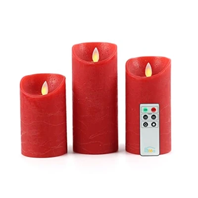 Imagen de Fanna Velas LED Efecto Llama Parpadeante Paquete de 3 Rojo a Pilas con Mando Distancia
