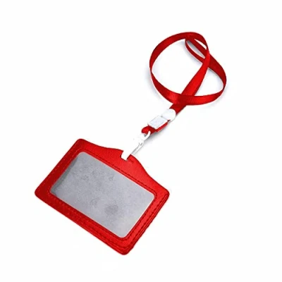 Imagen de GOOD STUFF Soporte para tarjetas de identificación cuello horizontal, color rojo, con ventana transparente y apertura superior insertar tarjetas, documentos.