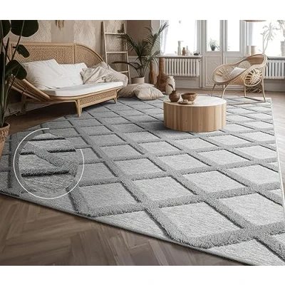 Imagen de Alfombra Salon De Habitacion Pelo Corto Motivo Boho Chic Nordica 3D Moderna, tamaño:60x100 cm, Color:Beige