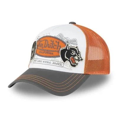 Imagen de Von Dutch Gorra ajustable para hombre y mujer, diseño de camiones, Gris oscuro / Blanco Naranja, Talla única