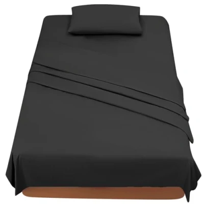 Imagen de FARFALLAROSSA Sabanas Cama 120 Juego Sábanas 3 Piezas Bajera Ajustable Encimera 1 Funda de Almohada 50x80 (Cama 120x190/200 cm, Negro)