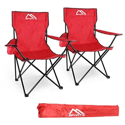 Imagen de MSPORTS silla de camping premium con bolsa transporte en color rojo, juego 2 unidades, plegable reposabrazos y soporte para bebidas, práctica robusta, ligera