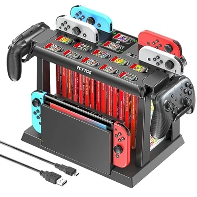 Imagen de Kytok Soporte Almacenamiento para Nintendo Switch/OLED con Cargador Joycon, Torre Accesorios, Organizador Juegos, Mando Pro y TV Dock