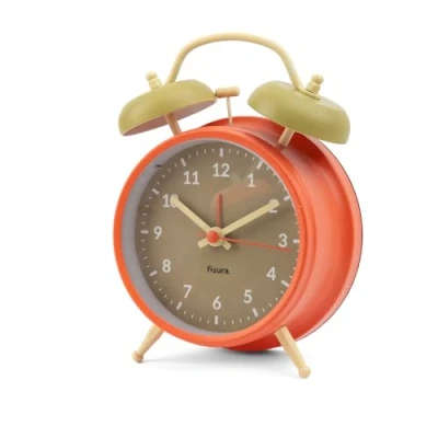 Imagen de Fisura Reloj Despertador analógico sin Tic TAC. con luz de Led Nocturna. Metal y ABS. Medidas: 11,7 x 5,5 16. Esfera 9 centímetros (Beige Naranja)