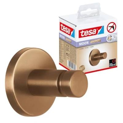Imagen de tesa MOON Gancho Autoadhesivo para Toallas Colgador de Metal Revestido PVD, Cepillado en Bronce sin Taladrar, Incluye Solución Adhesiva 37 mm x 36
