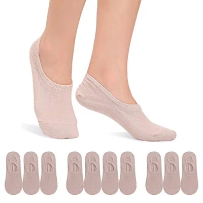 Imagen de FALARY Calcetines Mujer Hombre 10 Pares Cortos Invisibles tobillero Algodon Silicona Antideslizante Verano Beige 35 38