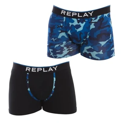 Imagen de REPLAY I101195 001 N211 Boxer, con Logo y Estampado (2 Piezas) Boxer Hombre Black/Camouflage Blue Tamaño XXL