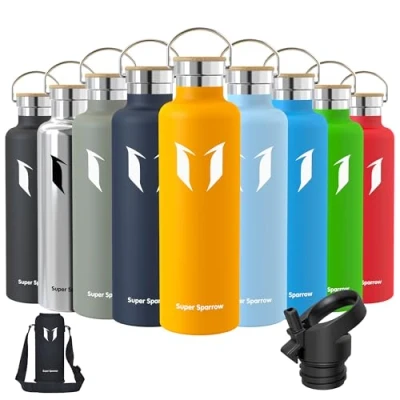 Imagen de Super Sparrow Botella Agua Acero Inoxidable Niños 1L Termica Boca Estándar Sin BPA, para &amp; Adultos, Deporte, Oficina, Yoga, Ciclismo