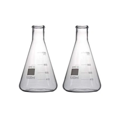 Imagen de Rocwing Termo Erlenmeyer cónico graduado de vidrio borosilicato 3.3 para laboratorio (1000 ml, 2 en un paquete)