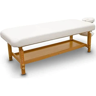 Imagen de QUIRUMED Camilla de Masaje Fija Madera, para SPA, Color Blanco, Cama Masaje, Polipiel, Altura Regulable, Cabezal extraíble, Bandeja apoyabrazos, Tapizado Alta Densidad