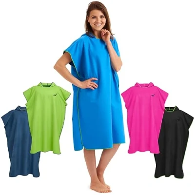 Imagen de Fit Flip Poncho de Surf para Hombres y Mujeres Ligero, Compacto Secado rápido Toalla Adulto Playa, con Capucha Color: Azul Verde, Tamaño: L