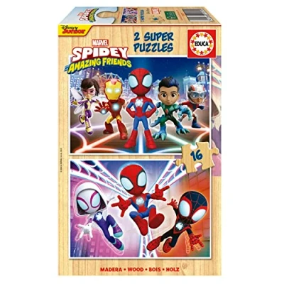 Imagen de Educa Spidey &amp; Amazing Friends Set de 2 Puzzles Infantiles Madera con 16 Piezas Cada uno y Grandes Piezas. Medida aproximada una Vez montado: 26 x 18 cm. +3 años (19579)