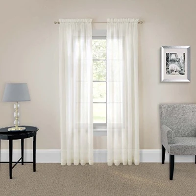 Imagen de Pairs to Go Victoria Voile Cortinas Transparentes con Bolsillo para Barra Dormitorio o Sala de Estar (Panel Doble), Poliéster, Crema, 59&quot; x 95&quot;