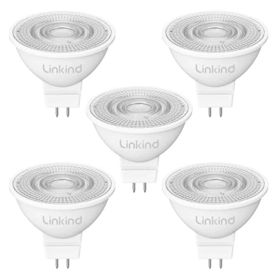 Imagen de Linkind Bombilla LED GU5.3 12V,Blanco Cálido,3.4W Equivalente 35W Bajo Consumo,2700K 360 Lúmenes,no regulable,Ángulo de haz estrecho 36 , MR16 AC/DC 12V,Pack 5
