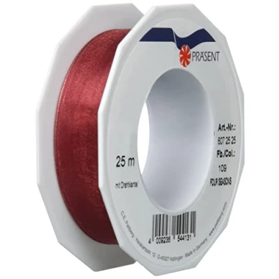 Imagen de Präsent Cinta de Organza con Borde Alambre, Poliéster, marrón Topo, 25mm 25m, 25