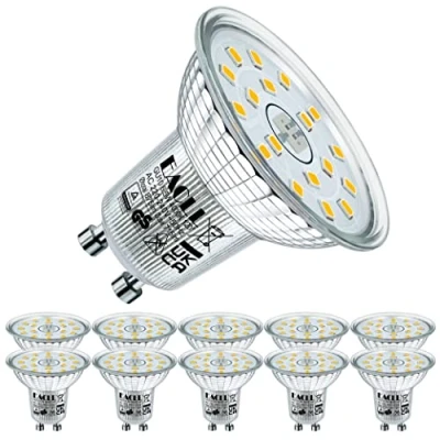 Imagen de EACLL Bombillas LED GU10 Blanco Neutro, 6.5W Equivalente 95W Halógena, Pack de 10, 4000K 715 Lúmenes Focos Sin Parpadeo, 120 Spotlight AC 230V, Lámpara Reflectora más Corta no Regulable