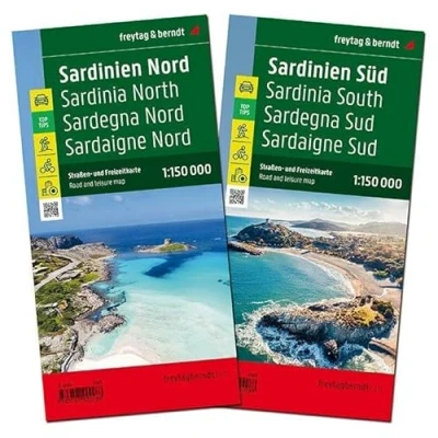 Imagen de Sardegna nord e sud set 1:150000: 2 Blätter in Kunststoff Hülle mit Infoguide und Top Tips, Radwege, Cagliari: AK 0633