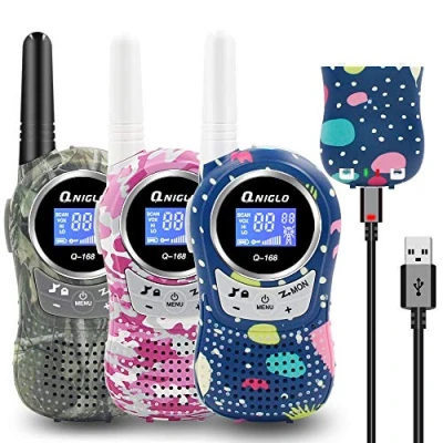 Imagen de QNIGLO Q168Plus Walkie Talkie Niños Recargable 3 Unidades,8 Canales Comunicación Bidireccional 2Km de Largo Alcance,Equipo Espía,Juguete Regalo Fiesta para 12 años(Camuflaje 3Pack)