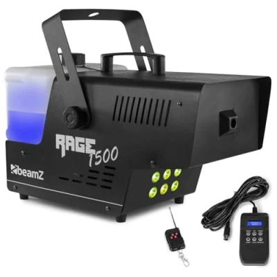 Imagen de Beamz Rage 1500LED, Máquina de Humo con 6 Leds RGB 9W, Control Remoto Inalámbrico, 350 m3/min Humo, Tiempo Calentamiento 4 min, Ideal Discoteca, Liquido Fiestas, Halloween