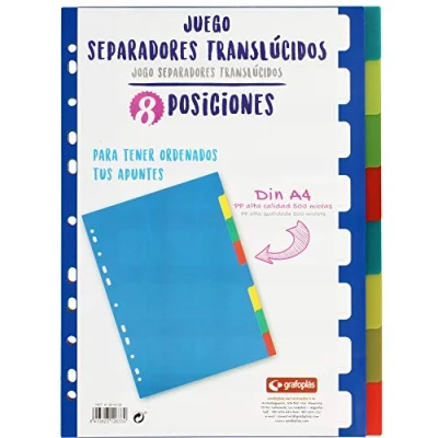 Imagen de Grafoplás 41260500－Juego de separadores colores para archivadores y carpetas, 8 pestañas tamaño A4