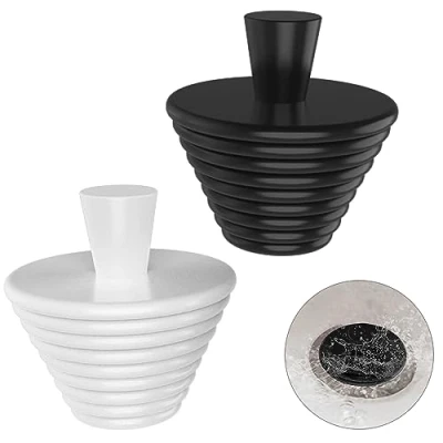 Imagen de 2 tapones universales de silicona para lavabo, desagües bañera, desagüe cocina, bañera (blanco y negro)