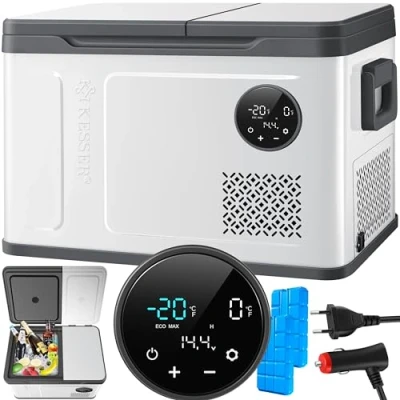 Imagen de KESSER® Nevera eléctrica de compresor 2 en 1, congelador eléctrico 40 litros, control táctil LED, 12/24V y 230V, enfriamiento hasta 20 C para coche, camión, camping Plata
