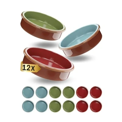 Imagen de ToCi Juego de 12 cuencos para tapas multicolor, 175 ml, arcilla postre, mediterráneos 11,5 cm diámetro, diseño tradicional España