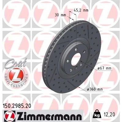 Imagen de ZIMMERMANN 150.2985.20 Disco de freno 360 30 6/5 5 112 ventilación interna, avellanado, ranurado revestido altamente carbonizado BMW: 1 Hatchback
