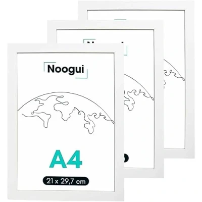 Imagen de NOOGUI Marco A4 Pack 3 unidades Madera para Fotos Din Tamaño 21x30 cm Color Blanco Ideal y Certificados