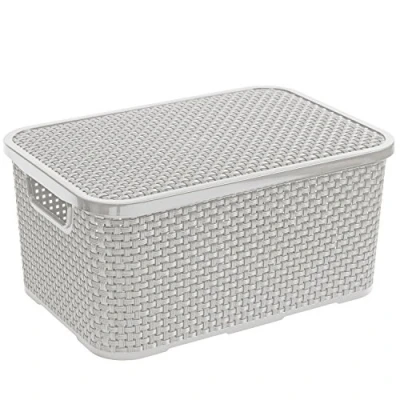 Imagen de Branq Caja de almacenaje ratán con tapa (10 L), color gris