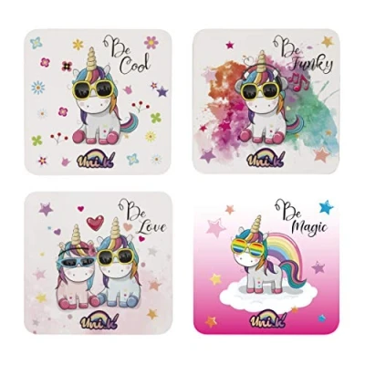 Imagen de Konix Unik Set de 4 Posavasos 10,4 x cm Base Corcho Antideslizante Diseños Unicornio