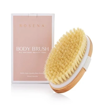 Imagen de cepillo corporal de cepillado en seco, lo mejor para exfoliar la piel seca, drenaje linfático y tratamiento celulitis, orgánico masaje con cerdas jabalí naturales (ovaladas)