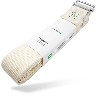 Imagen de BACKLAxx ® Cinturón Yoga Cinta correa algodon sostenible de 250 cm longitud con práctico cierre metálico Ideal para Yoga, Pilates y Estiramientos incl. vídeos aplicación Cinturon