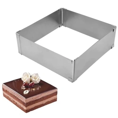 Imagen de Colexy Molde Extensible Rectangular para Hornear De Acero Inoxidable Aro Tartas Ajustable Pastel Mousse Anillo Cuadrado Hacer Cuadradas Tiramisú