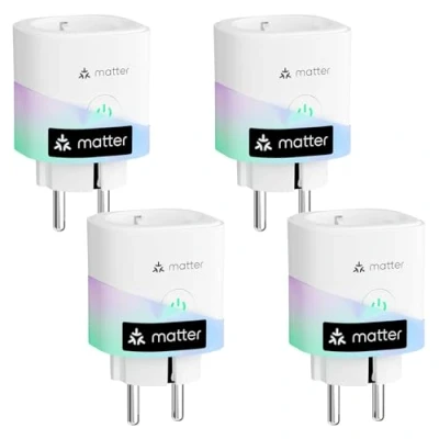 Imagen de meross Enchufe Inteligente Matter con Consumo de Energía, 16A Mide Producción Paneles Solares Fotovoltaicos, Soporte para Apple Home, y Google Control Remoto Voz, 4PC