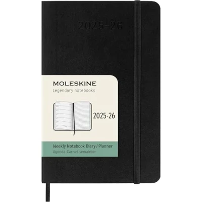 Imagen de Moleskine Weekly Planner 2025 2026, Agenda Semanal 18 Meses Con Espacio para Notas, Tapa Suave y Cierre Elástico, Formato Pocket 9 x 14 cm, Color Negro
