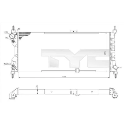 Imagen de TYC 725 0019 R Radiador, refrigeración del motor 650 285 34 Caja de cambios manual Aletas unidas mecánicamente OPEL: Corsa B Hatchback