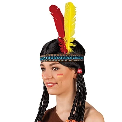 Imagen de Boland 44136 Diadema india con plumas, cinta elástica para el pelo, vaquero, western, apache, carnaval, halloween, disfraces, fiesta temática